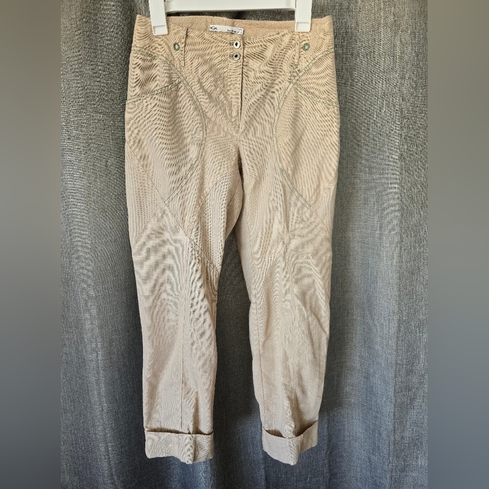 BGN Tan Equestrian Style Cuffed Pants Womens Size 4 Subtle Plaid